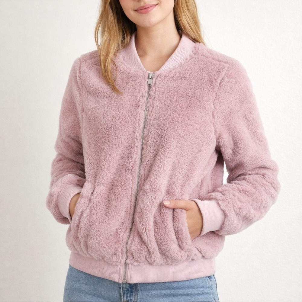 Women’s Pink Teddy Zip Jacket Size Medium